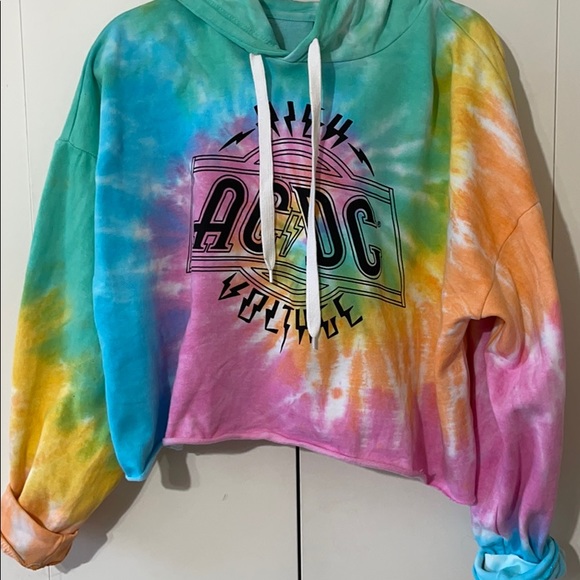 Tops - AC/DC Cropped Tie Dye Hoodie